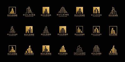 establecer plantillas de diseño de logotipos de bienes raíces de colección. arquitectura abstracta de bienes raíces, edificio, construcción, apartamento. vector
