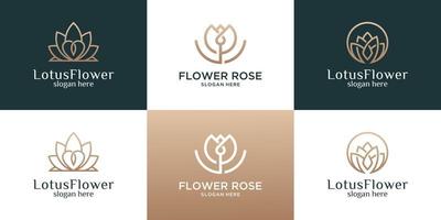 Collection of flower with line logo design template. vector