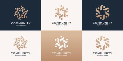 conjunto de plantilla de logotipo de unidad humana y familia de personas de lujo abstractas. símbolo de trabajo en equipo, grupo social, comunidad. vector