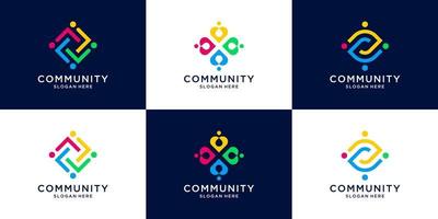 conjunto de personas creativas familia y colección de logotipos de unidad humana. símbolo de cuidado familiar, grupo social, comunidad. vector