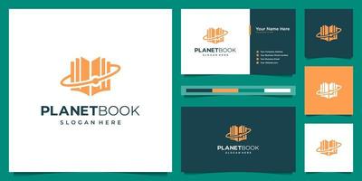 Creative combine planet and book logo design template and business card. Icon can used for bookstore, library and education. vector