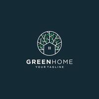Green House Logo Real Estate Template. minimalist outline symbol for environmentally friendly buildings. vector