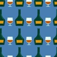 Bottle and glass seamless pattern, Vector background with alcohol.