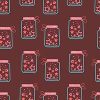 Jars of different shapes filled with hearts and stars seamless pattern. Vector background