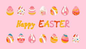 Happy Easter eggs collection vector illustration isolated on pink