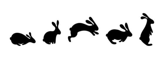Set of Eastern bunny rabbits silhouettes vector illustration