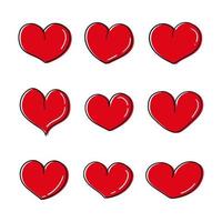 Set of red doodle hearts vector illustration