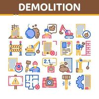 Demolition Building Collection Icons Set Vector