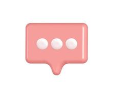 Speech vector Pink bubble with three dots. Application social media alert realistic 3d icon template illustration. Smartphone app user interface notification digital button