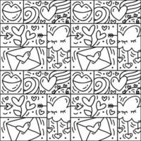 Valentines logo vector de patrones sin fisuras amor, labios, corazón y nube. constructor monoline dibujado a mano para tarjeta de felicitación romántica