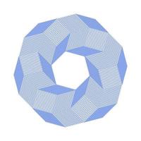 Blue lines op art hexagons spiral isolated on a white background. Hexagonal striped optical illusion swirl vector template. 3d hexagon line art logo design.