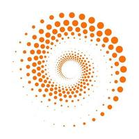 Orange dotted spiral vortex logo vector template. Swirling dots pattern isolated on a white background.