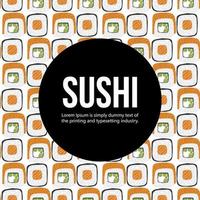 ilustración de fondo de patrón de sushi con marco de fondo negro vector