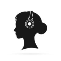 Young woman listening to music with headphones. Avatar side view. Isolated vector illustration.