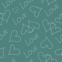 Seamless pattern with hearts and lettering on a green background in doodle style vector