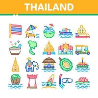 Thailand National Collection Icons Set Vector