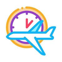 tiempo de vuelo del avión o icono de retraso vector de línea delgada