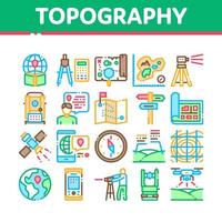 conjunto de iconos de colección de investigación de topografía vector