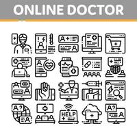 Online Doctor Advice Collection Icons Set Vector