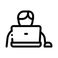 hombre jugar laptop icono vector contorno ilustración
