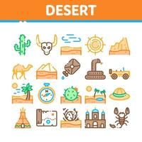 Desert Sandy Landscape Collection Icons Set Vector