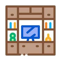 Workplace with Computer Icon Vector Outline Illustration