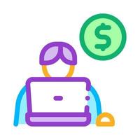Man Laptop Coin Icon Vector Outline Illustration