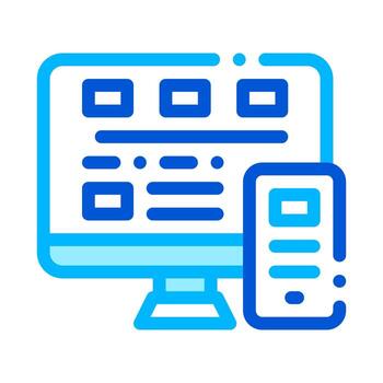 icono de línea delgada de vector de sistema de teléfono inteligente de computadora