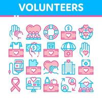 Volunteers Support Vector Thin Line Icons Set