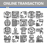 conjunto de iconos de línea delgada de vector de transacciones en línea