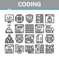 conjunto de iconos de línea delgada de vector de sistema de codificación