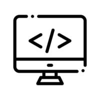 icono de línea delgada de vector de monitor de computadora de codificación