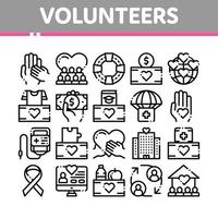 Volunteers Support Vector Thin Line Icons Set