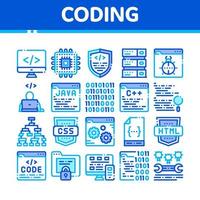 conjunto de iconos de línea delgada de vector de sistema de codificación