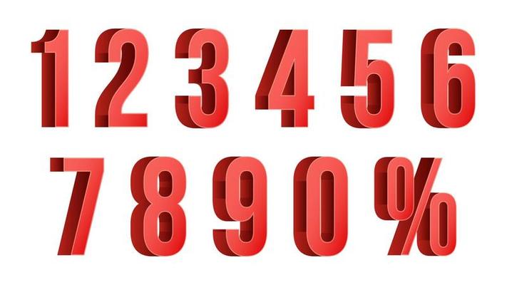 3D Red Discount Numbers Vector. Percent. Numbers From 0 to 9. Percentage Icon Set In 3D Style. Isolated On white Illustration