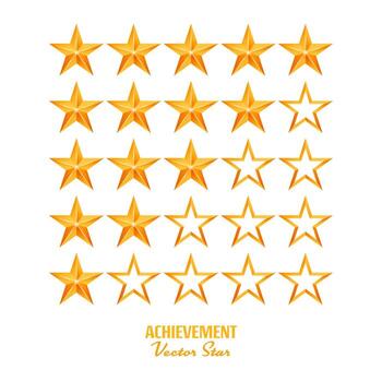 Achievement Vector Stars. For Game And Review Rating. Like Symbol, Succes Sign, Classify Concept, Realistic Element. Isolated On White