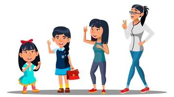 Asiatic Generation Female Vector. Mother, Daughter, Granddaughter, Baby, Teen. Vector. Isolated Illustration vector