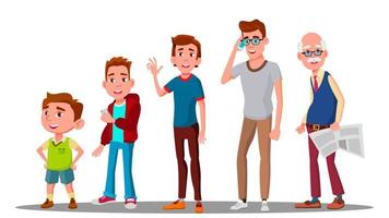 Caucasian Generation Male Vector. Grandfather, Father, Son, Grandson, Baby Vector. Isolated Illustration - Vector