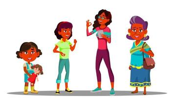 Indian Generation Female Vector. Grandmother, Mother, Daughter, Granddaughter, Baby, Teen. Vector. Isolated Illustration
