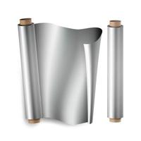 Metal Foil Paper Roll Vector. Close Up Top View. Opened And Closed. Realistic Illustration Isolated On White vector