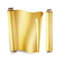 Gold Foil Roll Vector. Close Up Top View. Opened And Closed. Christmas Gift Wrapping. Realistic Illustration Isolated On White vector