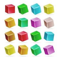 colorido cubo 3d set vector. perspectiva modelos vacíos de un cubo aislado en blanco. jugando juguetes de niño vector