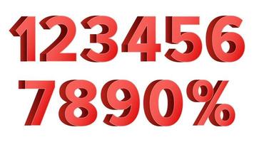 Red Discount Numbers Set Vector. Figures From 0 to 9. Sign Of Percent. Isolated Illustration vector