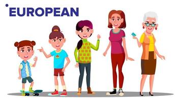 European Generation Female Set People Person Vector. Mother, Daughter, Granddaughter, Baby. Isolated Illustration vector