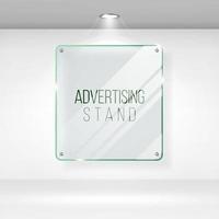 Advertising Stand Glass Vector. Realistic Glass On A Wall With Lights. Good For Images And Advertisement. Banner Template For Designers. Vector EPS 10