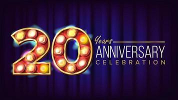 20 Years Anniversary Banner Vector. Twenty, Twentieth Celebration. Lamp Background Digits. For Flyer, Card, Wedding, Advertising Design. Business Blue Background Illustration vector