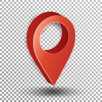 vector de puntero de mapa 3d. símbolo de navegador rojo aislado en el fondo a cuadros