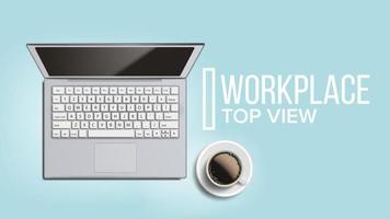 Workplace Desktop Background Vector. Lifestyle Relaxing Concept. Laptop, Keyboard, Coffee Cup, Smartphone, Notebook, Table. Illustration vector