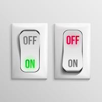 3D Toggle Switch Vector. White Switches With On, Off Position. Electric Light Control Illustration. vector