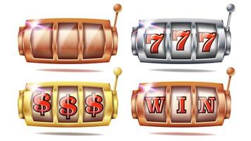Slot Machine Set Vector. 777. Golden, Silver, Bronze. Gambling Poster. Spin Object. Spin Machine Template. Casino Illustration vector